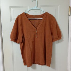 LOFT Women's Blouse Cotton Blend Top Size XL  Brown